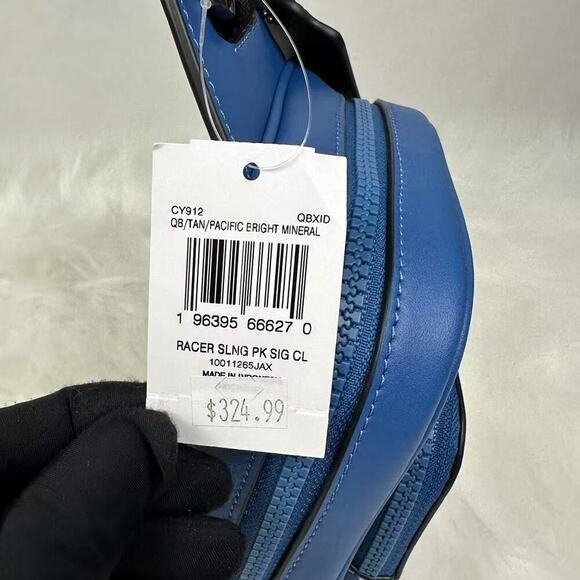 Coach Racer Sling Pack In Colorblock Signature Canvas Tan/Pacific Bright Mine - Picture 5 of 11